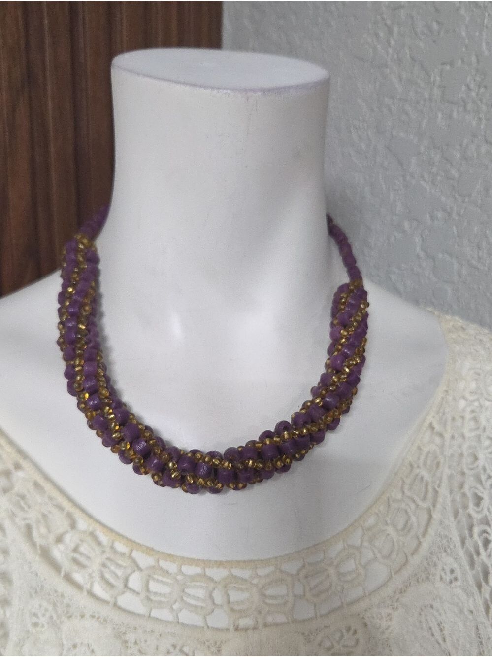 Purple Beaded Twist Necklace - Unbranded
